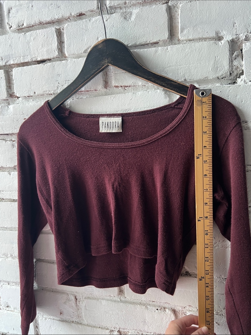 Pandora Women's Cropped Long-Sleeve Top in Deep Wine - Picture 2 of 4